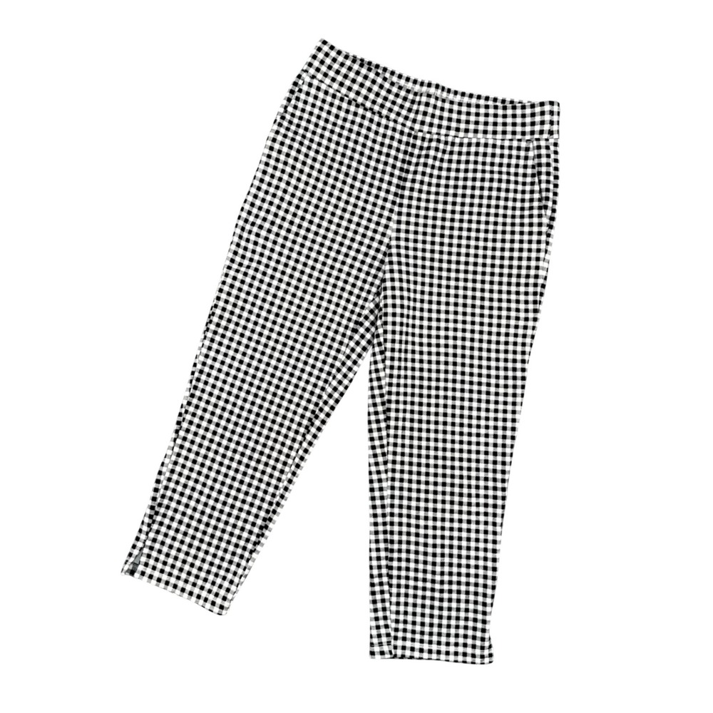 Belle Kim Gravel Gingham Capri Pants XXS Black White Cropped Minimal Casual